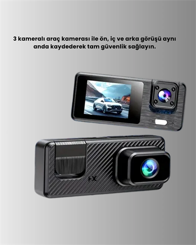3 Kameralı Araç İçi DVR Kayıt Cihazı  Ön İç Arka Kamera Full HD