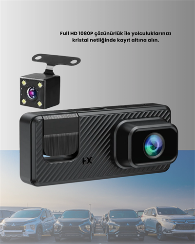 3 Kameralı Araç İçi DVR Kayıt Cihazı  Ön İç Arka Kamera Full HD