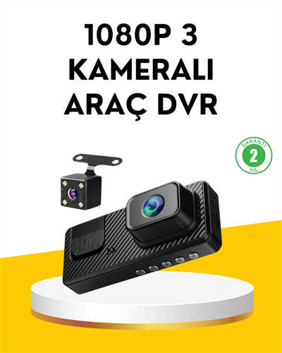 3 Kameralı Araç İçi DVR Kayıt Cihazı  Ön İç Arka Kamera Full HD