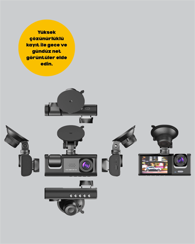 3 Kameralı Araç İçi Kayıt Cihazı  Suya ve Toza Dayanıklı Tasarım