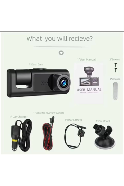 3 Kanal Araba DVR HD 1080P 3 Lensli Araç İçi KameraÜç Yönlü Kamera DVR araç kamera