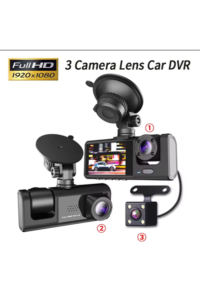 3 Kanal Araba DVR HD 1080P 3 Lensli Araç İçi KameraÜç Yönlü Kamera DVR araç kamera