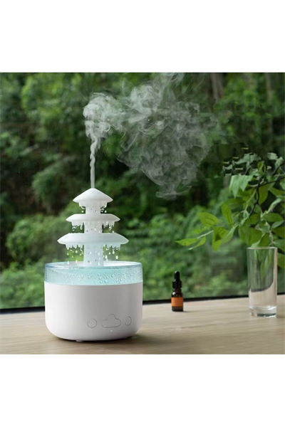 3 Katlı Şelale YAĞMUR Tasarımlı Ultrasonik Aroma Difüzör – 6 Renk LED Işıklı Hava Nemlendirici