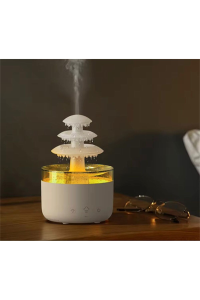 3 Katlı Şelale YAĞMUR Tasarımlı Ultrasonik Aroma Difüzör – 6 Renk LED Işıklı Hava Nemlendirici