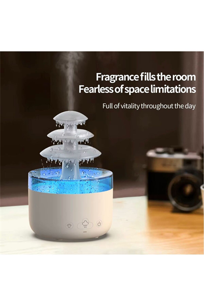 3 Katlı Şelale YAĞMUR Tasarımlı Ultrasonik Aroma Difüzör – 6 Renk LED Işıklı Hava Nemlendirici
