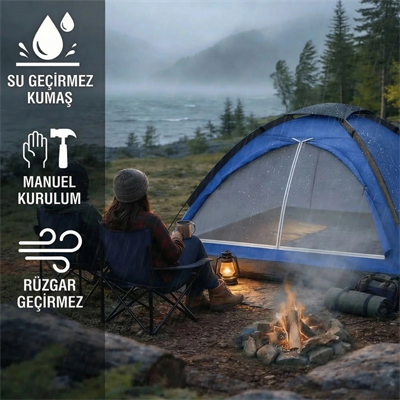 3 Kişilik Manuel Kamp Çadırı – Düz Kapılı Outdoor Aile, Doğa, Piknik Ve Kamp Çadırı 200x150x110 Cm Bx40