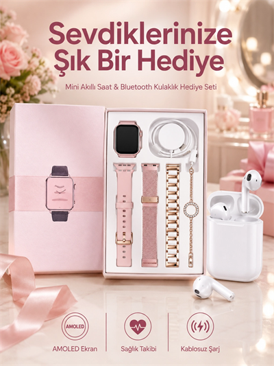 3 Kordonlu Dokunmatik Ekran Akıllı Saat ve 2.Nesil Kablosuz Bluetooth Kulaklık ANC/ENC