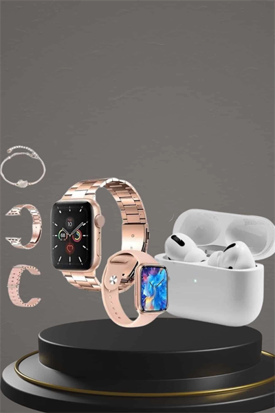 3 Kordonlu Pembe Amoled Ekran Akıllı Saat ve Yeni Nesil Pro Kablosuz Bluetooth Kulaklık ANC/ENC