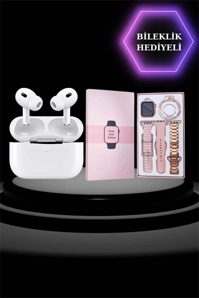 3 Kordonlu Pembe Amoled Ekran Akıllı Saat ve Yeni Nesil Pro Kablosuz Bluetooth Kulaklık ANC/ENC