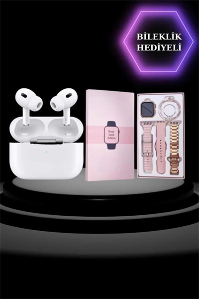 3 Kordonlu Pembe Amoled Ekran Akıllı Saat ve Yeni Nesil Pro Kablosuz Bluetooth Kulaklık ANC/ENC