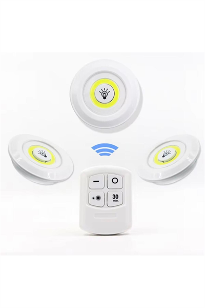 3 Lü Kumandalı Yapışkanlı Kablosuz Pilli Led Spot Lamba Işıldak