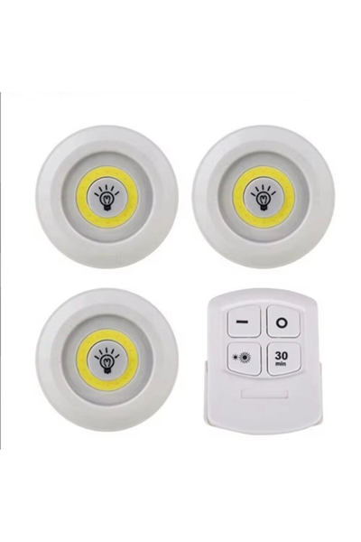 3 Lü Kumandalı Yapışkanlı Kablosuz Pilli Led Spot Lamba Işıldak