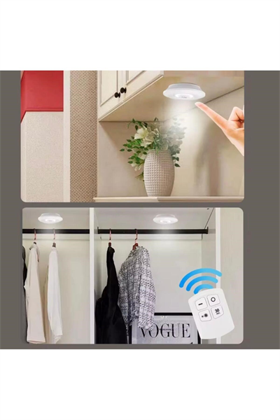 3 Lü Kumandalı Yapışkanlı Kablosuz Pilli Led Spot Lamba Işıldak