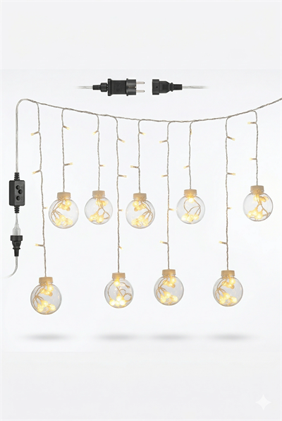 3 Metre 10 Toplu Perde Led Işık - Gün Işığı Şeffaf Dekoratif Aydınlatma - 8 Fonksiyonlu Led