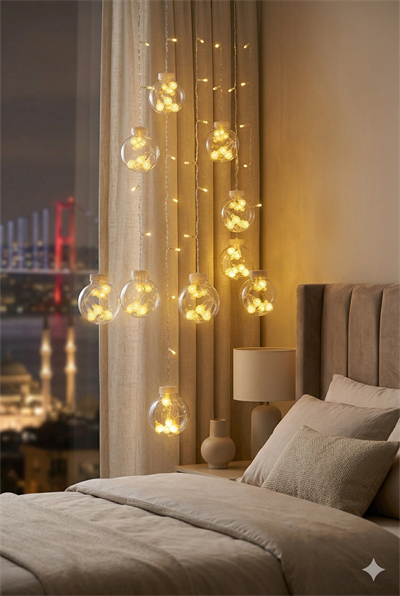 3 Metre 10 Toplu Perde Led Işık - Gün Işığı Şeffaf Dekoratif Aydınlatma - 8 Fonksiyonlu Led