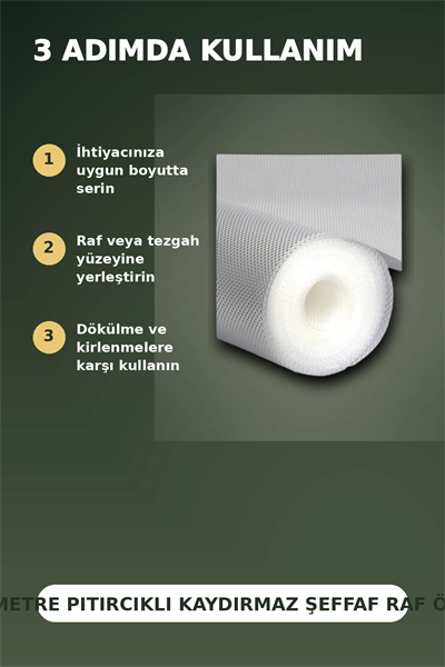 3 Metre Kalın Dokulu Şeffaf Raf Örtüsü ve Tezgah Üstü Koruyucu Çok Amaçlı Mat