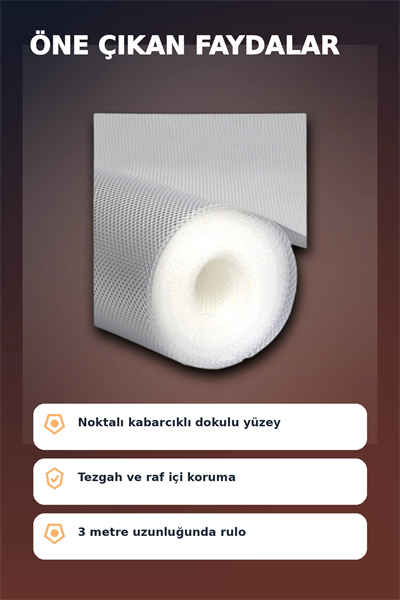 3 Metre Kalın Raf Örtüsü ve Tezgah Koruyucu Mat Şeffaf Kabarcık Dokulu Düzenleyici