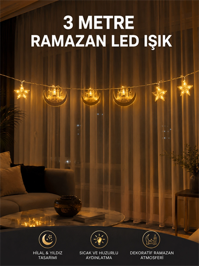 3 Metre Ramazan LED Saçak Işık Ev İçi Dekoratif Aydınlatma