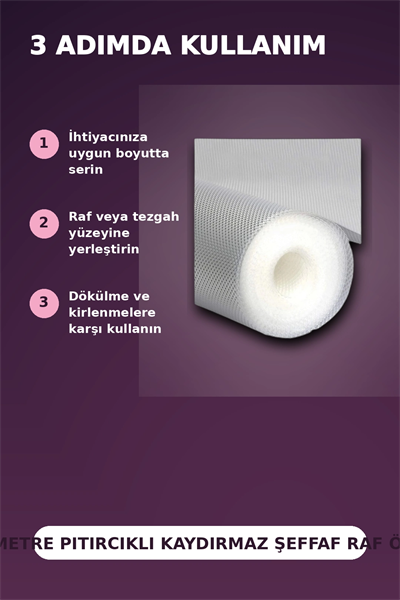 3 Metre Şeffaf Noktalı Dokulu Kalın Raf Örtüsü ve Tezgah Koruyucu Mat