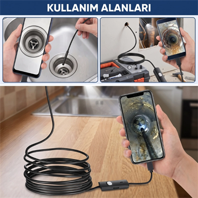 3 Metre Yılan Kamera - Android Destekli - LED Işıklı - IP67 Su Geçirmez