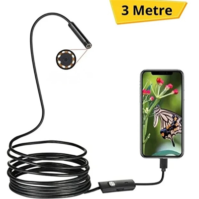 3 Metre Yılan Kamera - Android Destekli - LED Işıklı - IP67 Su Geçirmez