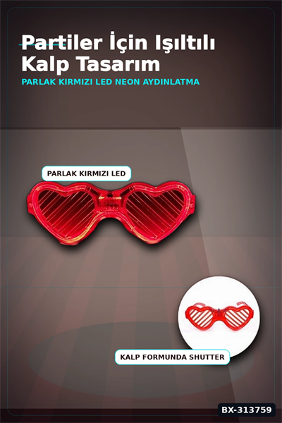 3 Modlu Kırmızı Led Işıklı Kalp Gözlük – 40 Adetlik Parti Paketi, Glow Aksesuarı BX-313759