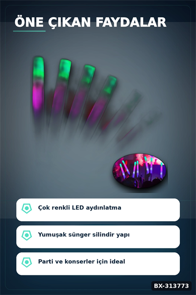 3 Modlu Led Işıklı Sünger Parti Çubuğu 46 Cm 6 Adet Paket Festival Aksesuarı BX-313773