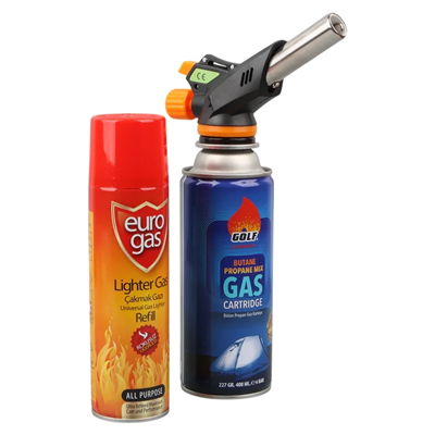 3 Parça Profesyonel Pürmüz Seti Pürmüz Torch Çakmak Başlık- Kamp Gazı 400ml- Çakmak Gazı 270 Bx40