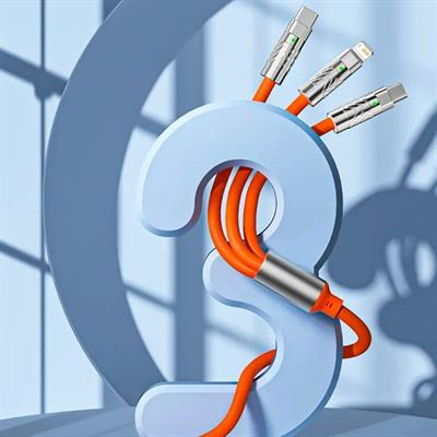3 Şarj Aleti 1 Arada Çinko Alaşım Hızlı Şarj Kablosu Turuncu (3936)