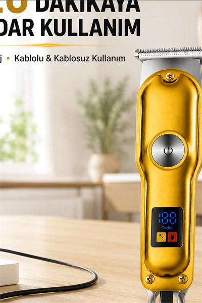3 Taraklı Şarjlı Saç Sakal Tıraş Makinesi, Turbo Modlu LED Gösterge T Bıçak Kesim BX-313666