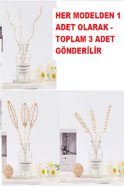 3 Tek Adet 3 Model Aromaterapi Koku Dağıtıcı Rattan Şişe Ahşap Difüzör Çubuk (spiral-yaprak-dalgalı)