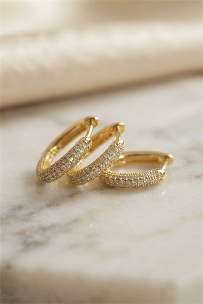 3 lü Set Gold Renk Zirkon Taşlı Kare Halka Küpe