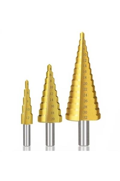 3 lü Set Matkap Ucu Kademeli Sac Delme Aparatı HSS Titanyum Kaplama (3936)