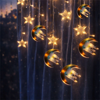 3 mt Fişli Hilal Cami Yıldız Ramazan Perde LED