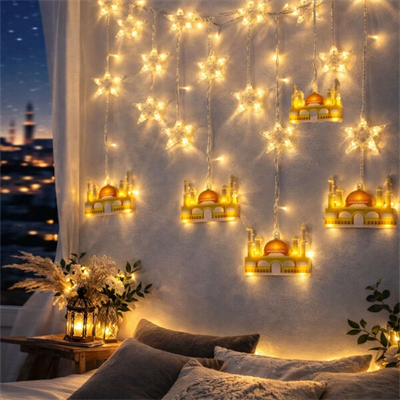 3 mt Fişli Sarı Cami Yıldız Ramazan Perde LED