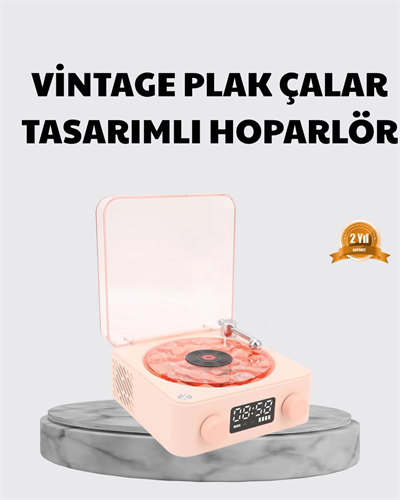 3-ü-1 Gece Işığı Bluetooth Hoparlör ve Dijital Saat Vintage Plak Çalar Tasarımlı