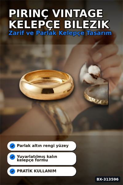 3.5 Cm Kalın Pirinç Vintage Kelepçe Bilezik - Rengi Tekli Bayan Takı BX-313596