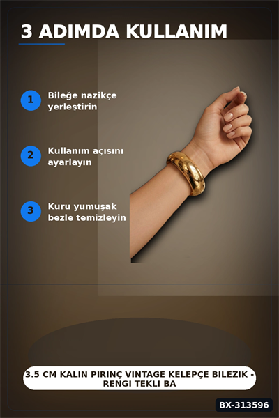 3.5 Cm Kalın Pirinç Vintage Kelepçe Bilezik - Rengi Tekli Bayan Takı BX-313596