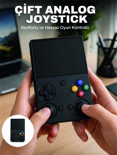 3.5 İnç IPS Ekran Retro Oyun Konsolu 64GB Dahili Hafıza Çift Analog Joystick Taşınabilir El Konsolu
