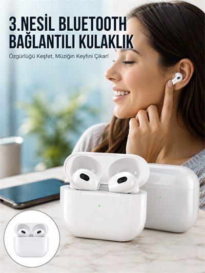 3.Nesil İOS Android Uyumlu Bluetooth 5.0 Beyaz Çağrı Cevaplama Yeni Nesil
