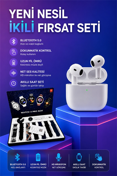 3.Nesil TWS Bluetooth Kulaklık Bluetooth Bağlantılı Akıllı Saat Amoled Ekran Plastik Hasır Kordon