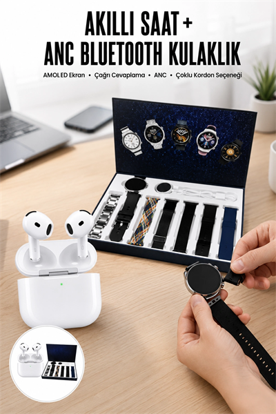 3.Nesil TWS Bluetooth Kulaklık Bluetooth Bağlantılı Akıllı Saat Amoled Ekran Plastik Hasır Kordon