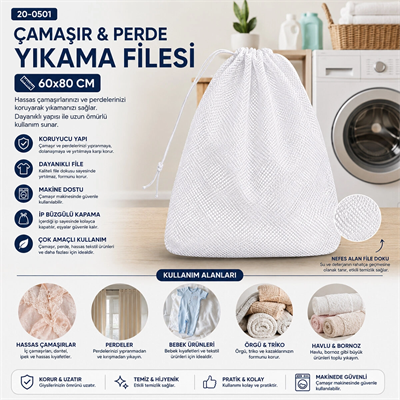 30 Adet 60x80cm Çamaşır - Perde Yıkama Filesi Bx40