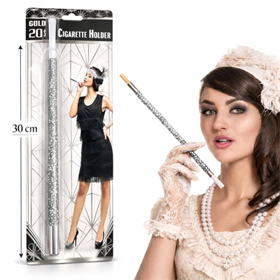 30 Cm Gümüş Payetli  Tutacağı – 1920’ler Gatsby Parti Aksesuarı