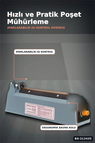 30 Cm Kaynaklı Alüminyum Gövdeli Poşet Ağzı Kapatma Makinası FS-300 Isı Ayarı 8 Kademe BX-313435