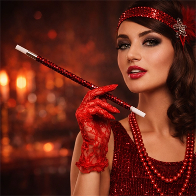 30 Cm Kırmızı Payetli  Tutacağı – 1920’ler Gatsby Parti Aksesuarı