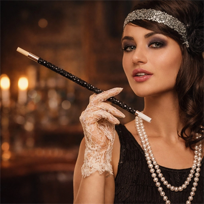 30 Cm Siyah Payetli  Tutacağı – 1920’ler Gatsby Parti Aksesuarı