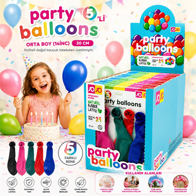 30 Paket - 5pcs Orta Boy Renkli - 30cm Party Balon Toptamda 150 Adet Balon Bx40