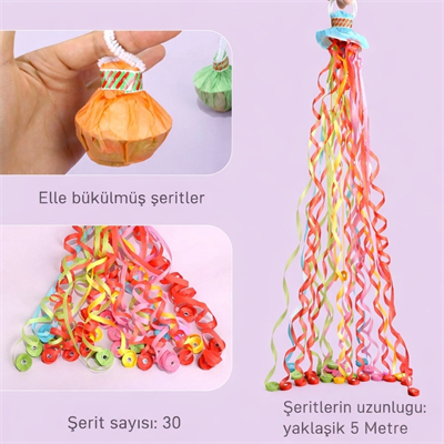 30 Şeritli Renkli Elle Atılan Konfeti – 5 Metre Uzayan Şerit Konfeti 1 Adet