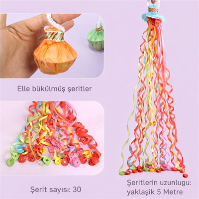 30 Şeritli Renkli Elle Atılan Konfeti – 5 Metre Uzayan Şerit Konfeti 1 Adet